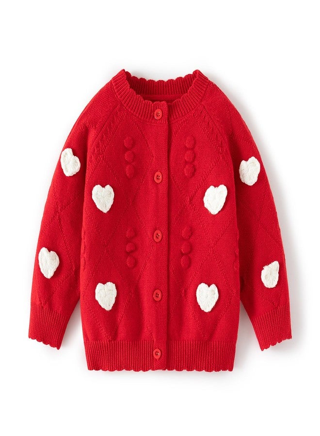 JAYPEIER Cute Baby Girls Hearts Knit Cardigan Sweater, Toddler Loose Long Sleeve Shirts Warm Tops for Fall Winter Love Design - Image 1