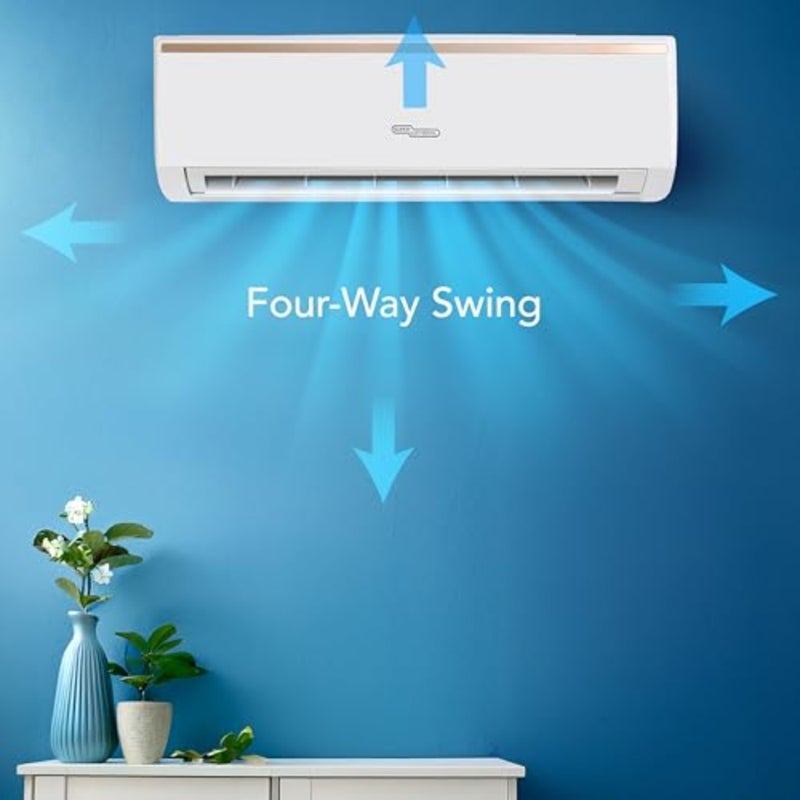 مكيف هواء سبليت 1 طن SGS121AE، ضاغط دوار، استوائي T3 12500 وحدة حرارية بريطانية، 4 اتجاهات، إعادة تشغيل تلقائي، وضع اقتصادي، زعنفة ذهبية، وضع السكون، شاشة مخفية، 108 × 21 × 30.6 سم عرض × عمق × ارتفاع، أبيض - Image 4
