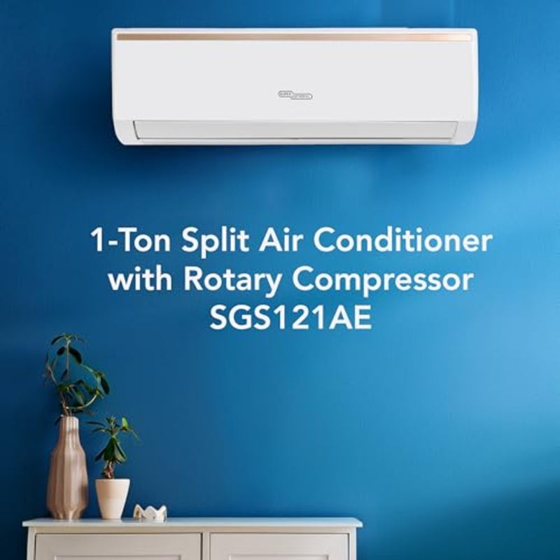 مكيف هواء سبليت 1 طن SGS121AE، ضاغط دوار، استوائي T3 12500 وحدة حرارية بريطانية، 4 اتجاهات، إعادة تشغيل تلقائي، وضع اقتصادي، زعنفة ذهبية، وضع السكون، شاشة مخفية، 108 × 21 × 30.6 سم عرض × عمق × ارتفاع، أبيض - Image 2
