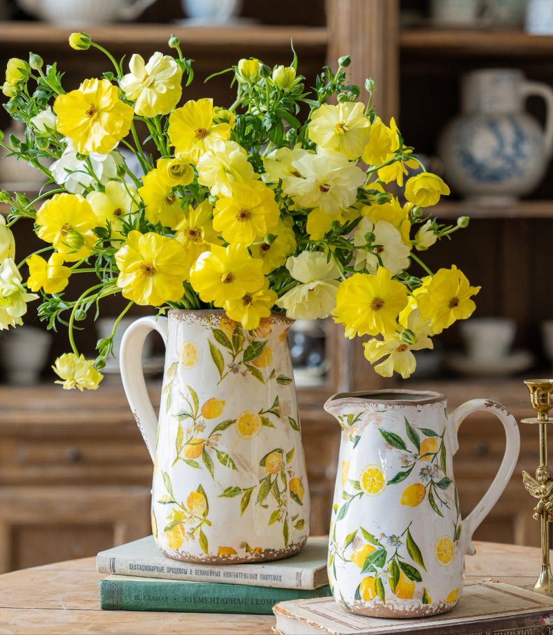 Teweiqi Vintage Lemon Ceramic Vase with Handle, Retro Ice Glazed Crack Farmhouse Pitcher Vase for Home Decor, Living Room, Shelf, Office, Rustic Table Centerpiece 9 Inch - Image 2