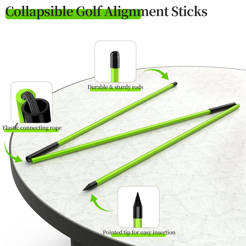 MoKo Golf Alignment Stick, 2 Set Golf Alignment Rods, 48" Collapsible Alignment Stick Golf Training Aid for Aiming, Putting, Posture Corrector, Golf Practice Sticks with Clear Tube Case, Green - Image 3