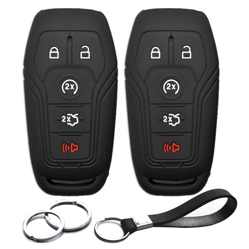 INFIPAR 2pcs Compatible with Ford Smart 5 Bt Silicone FOB Case Cover Protector Keyless Remote Holder for Ford Edge Expedition Explorer Fusion F-150 F 250 F-350 F-450 Super Duty, Lincoln MKC MKX MKZ