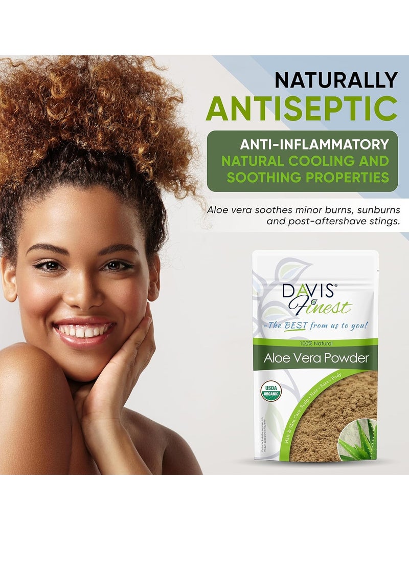 Davis Finest Davis Finest Organic Aloe Vera for Hair, Face, Skin 250g, Natural Aloe Vera Leaf Plant Powder for Scalp, Hair Growth, Scars, Dry Skin, Moisturizer  - Image 2