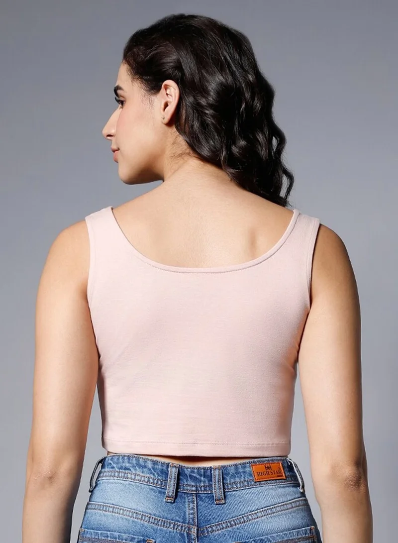 HIGH STAR Fitted Crop Top with Round Neck for Women