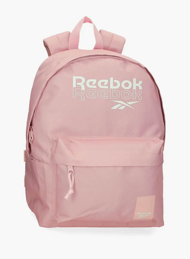 Logo Print School Backpack with Adjustable Straps and Zip Closure