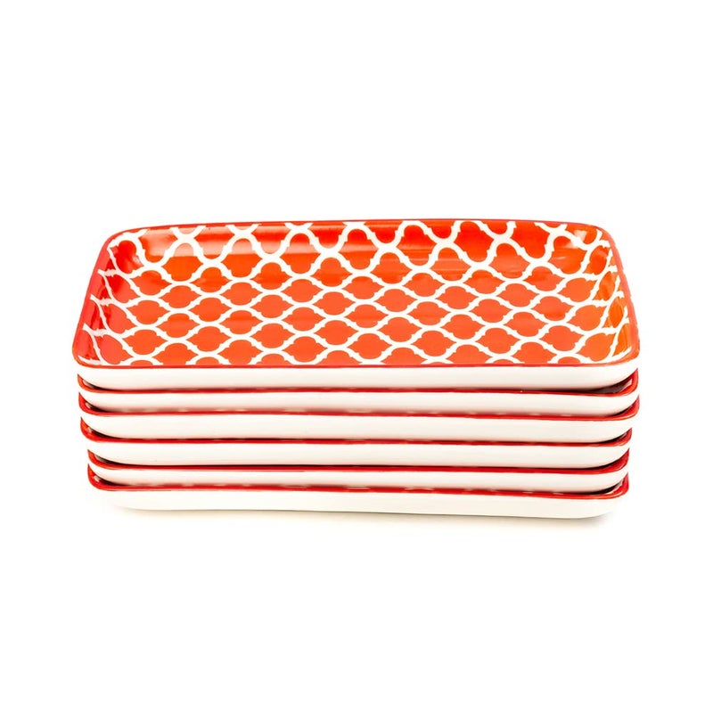 EZ Life Glazed Rising Red Rectangle Plates - Set of 6 (7 Inch) Ceramic Dessert Plates - Serveware - Home Kitchen, Tableware, Dining Sets Plate - Image 2