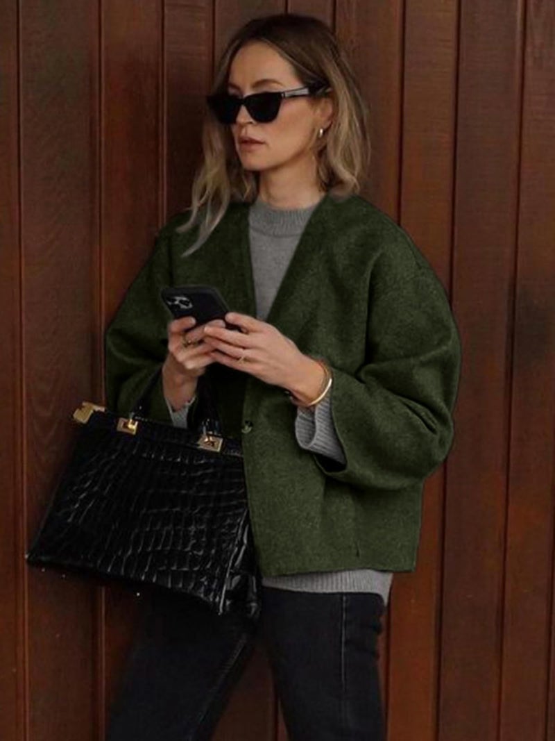 HOTIAN Women Cropped Wool Blend Coats Long Sleeve Coat Jacket Peacoat Fall Winter Outwear Overcoat - Image 3