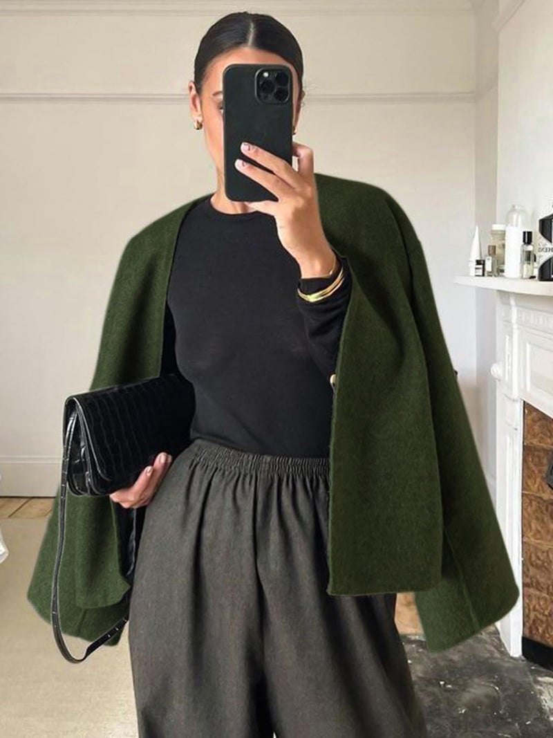 HOTIAN Women Cropped Wool Blend Coats Long Sleeve Coat Jacket Peacoat Fall Winter Outwear Overcoat - Image 4