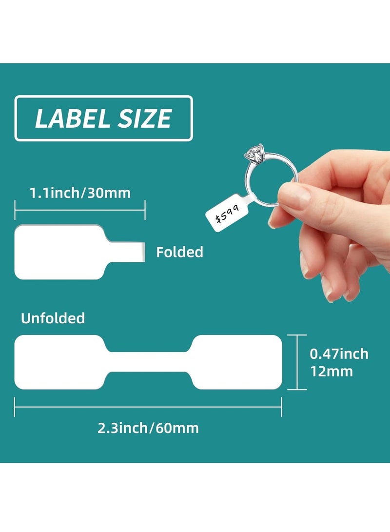 Accessorize Kingdom 1000 Pcs Jewelry Tags Roll for Necklace Earring Price Identify, Rectangle Shape Self Adhesive White Blank Dumbbell Jewelry Stickers Labels for Bracelet, Ring, Clothing Display - Image 2