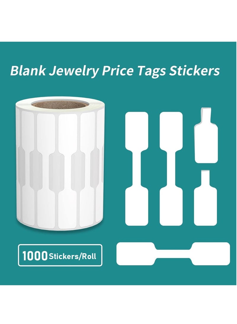 Accessorize Kingdom 1000 Pcs Jewelry Tags Roll for Necklace Earring Price Identify, Rectangle Shape Self Adhesive White Blank Dumbbell Jewelry Stickers Labels for Bracelet, Ring, Clothing Display - Image 3