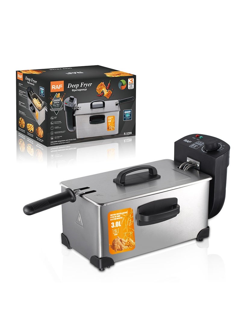 آر إيه أف قلاية كهربائية منزلية صغيرة 3 لتر بقابس بريطاني – قوة 2000 واط لتحمير البطاطس واليوتياو بقرمشة مثالية مع منظم حرارة قابل للتعديل - Image 2