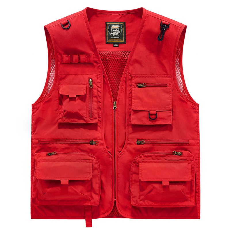 Mens Vest Spring and Autumn Outer Wear Vest Outdoor Sports Fishing Vest Waistcoat Multi-color Multi-pocket Multi-function Horse Red - Image 1