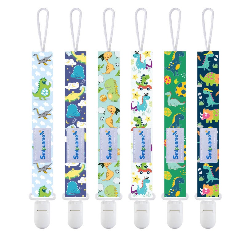 Smlpuame Baby Pacifier Clip for Boys Girl6 Pack Stylish Binky Clips StrapPaci Holder with Clips Universal Lightweight Fits Most Pacifiers Teeher Toy Teething Ring SoothieBaby GiftsDinosaur2