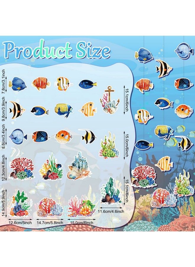 Hotop 9 Pcs Tropical Fish Party Banners Under The Sea Party Supplies Ocean Garland Kit Fish Ceiling Hanging Swirl Hawaiian Luau Decor Tropical Fish Paper Cutouts For Birthday Party Favor Supplies - Image 3