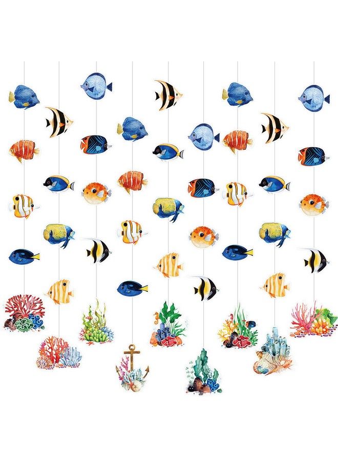 Hotop 9 Pcs Tropical Fish Party Banners Under The Sea Party Supplies Ocean Garland Kit Fish Ceiling Hanging Swirl Hawaiian Luau Decor Tropical Fish Paper Cutouts For Birthday Party Favor Supplies - Image 1