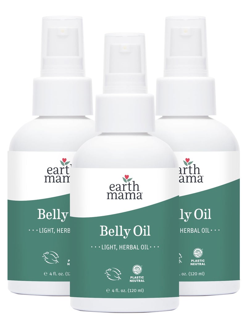 Earth Mama Belly Oil for Dry Skin Calendula Skin Care Moisturizer Oil to Encourage Natural Elasticity and Help Prevent Stretch Marks During Pregnancy and Postpartum 4Fluid Ounce 3Pack