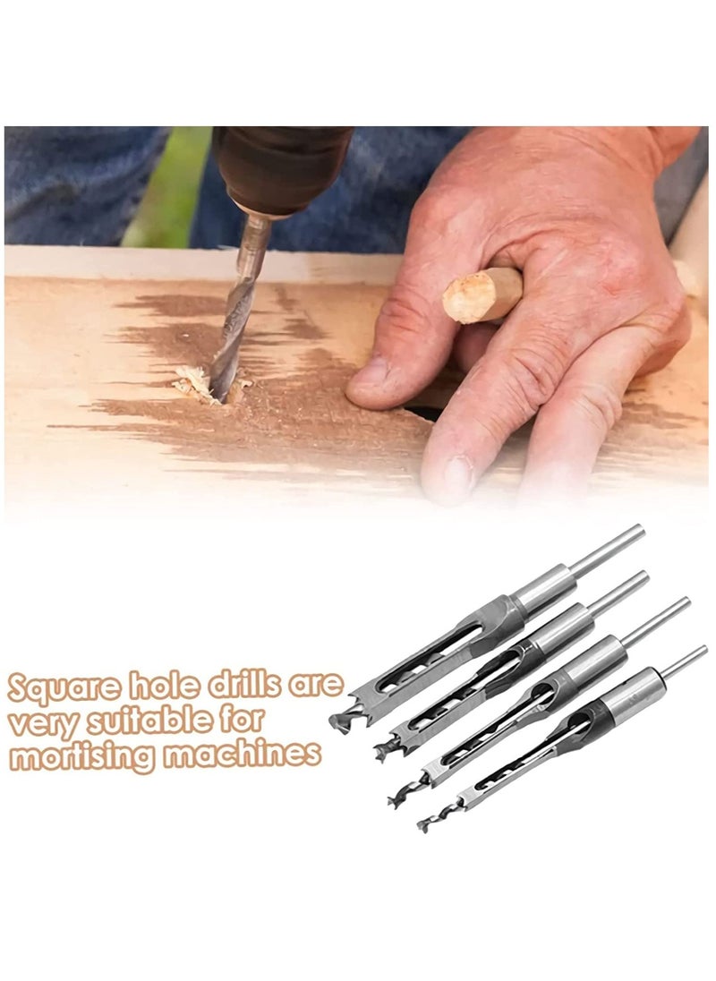 KASTWAVE - Square Hole Drill Bits for Wood, 4 PCS Woodworking Hole Saw Mortising Chisel Drill Bits,(Size: 6.4mm/8mm/9.5mm/12.7mm) - Image 1
