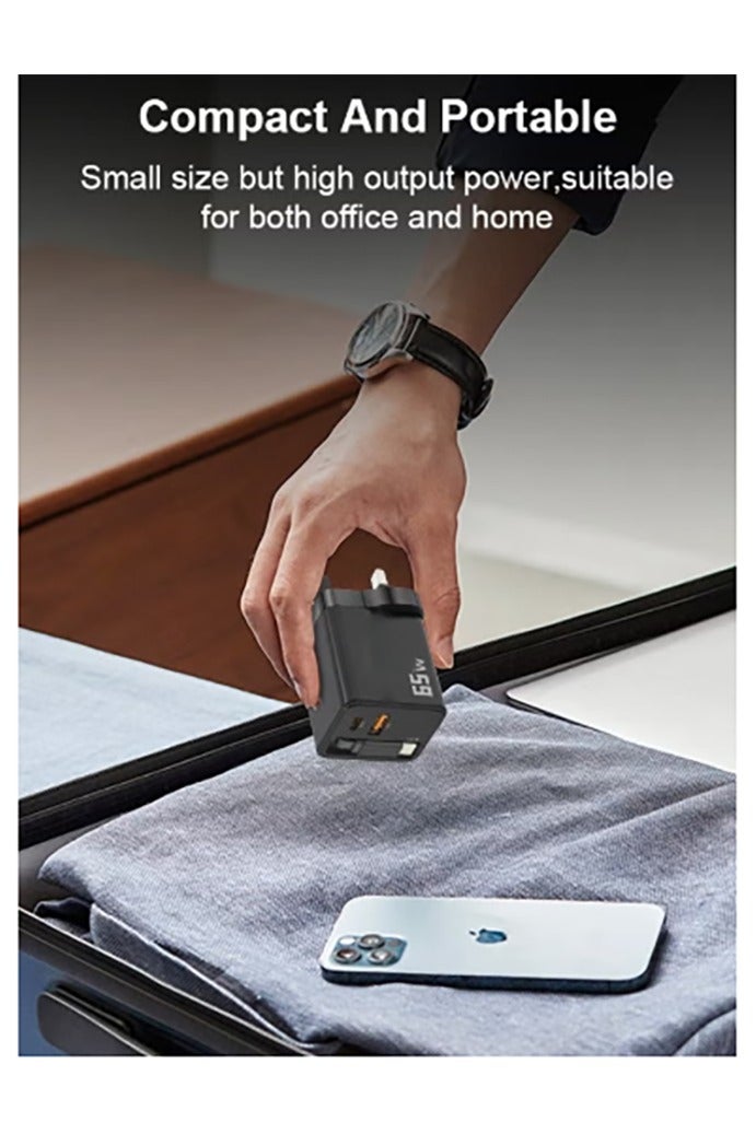 65W Charger Adapter, GaN Super Fast Charging, Portable Travel Wall Charger, Built-in Retractable Charging Cable, Type-C/USB Dual Interface, iPhone/Android/Tablet, Compact, Safe and Durable - Image 4