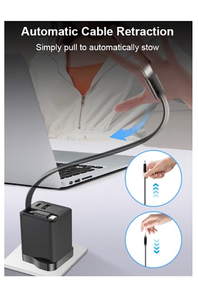 65W Charger Adapter, GaN Super Fast Charging, Portable Travel Wall Charger, Built-in Retractable Charging Cable, Type-C/USB Dual Interface, iPhone/Android/Tablet, Compact, Safe and Durable - Image 2