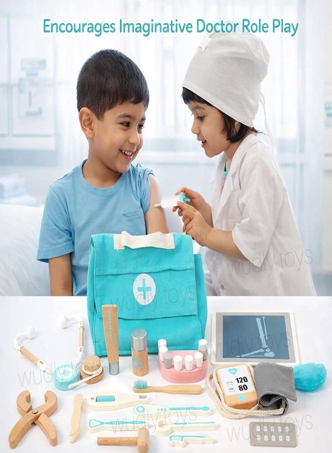 Wudly Wooden Doctor Play Set for Kids | Pretend Play Medical Kit with Carry Bag | Montessori Role Play Toy for Imaginative Learning | Educational Wooden Toy for Toddlers & Kids 3–7 Years - Image 5