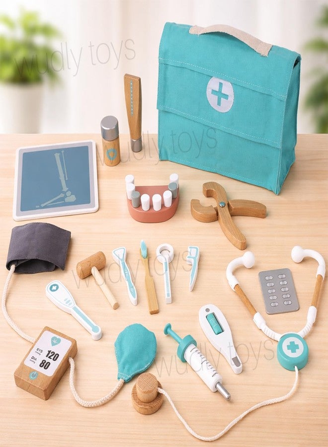 Wudly Wooden Doctor Play Set for Kids | Pretend Play Medical Kit with Carry Bag | Montessori Role Play Toy for Imaginative Learning | Educational Wooden Toy for Toddlers & Kids 3–7 Years - Image 2