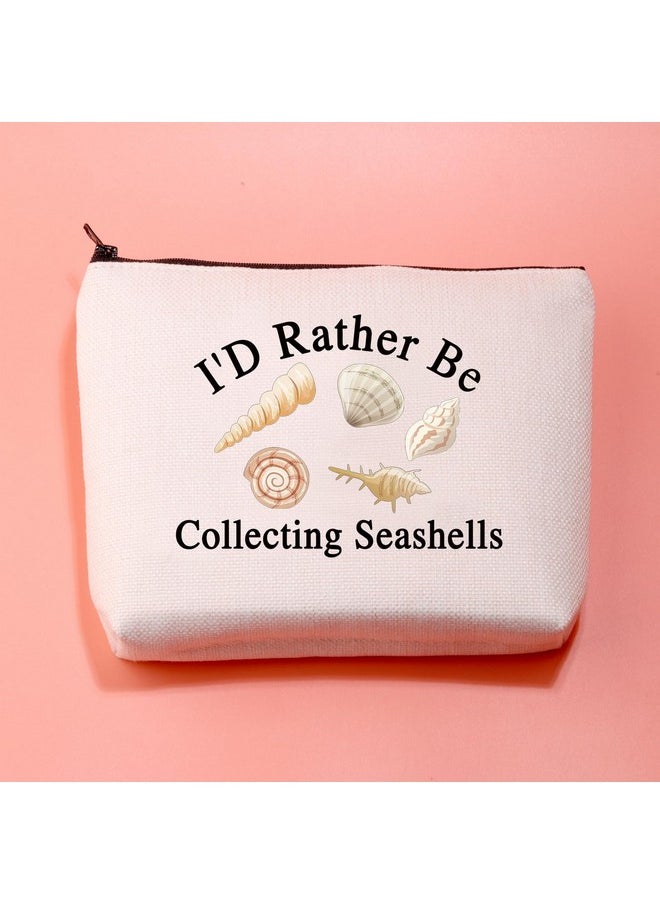 JXGZSO JXGZSO Seashell Collectors Gift I'd Rather Be Collecting Seashells Toiletry Bag With Zipper Beachcomber Seashell Bag Sea Vacation Gift  - Image 3
