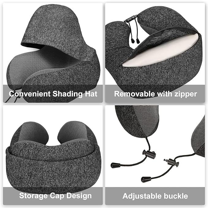 Seafront Seafront Hooded Travel Pillow Comfortable Airplane Pillow Noon Break Car Office with Hoodie Neck Sleeping Cushion Scientifically Proven U Shaped Neck Pillow  - Image 4