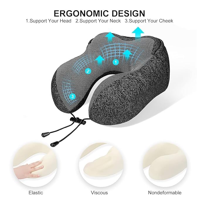 Seafront Seafront Hooded Travel Pillow Comfortable Airplane Pillow Noon Break Car Office with Hoodie Neck Sleeping Cushion Scientifically Proven U Shaped Neck Pillow  - Image 2