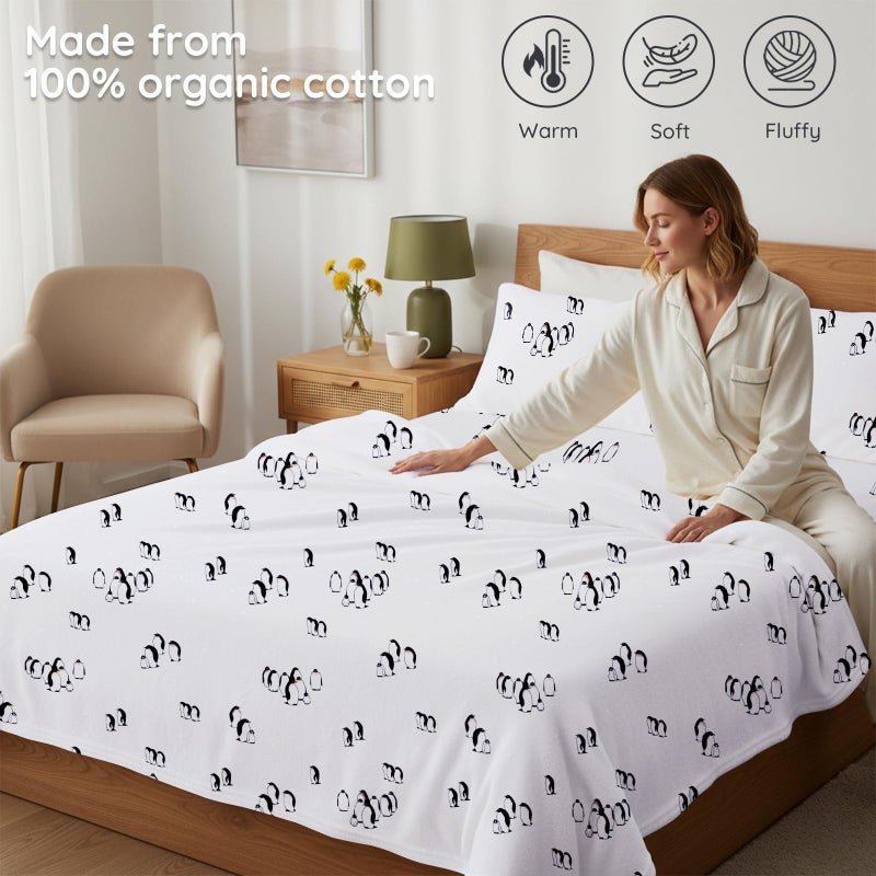 LONAVA 100% Cotton Flannel Sheet Set 4 Pieces, Heavy-Duty Fluffy Flannel Design, Thermal Lock Technology, 16 inch Deep Pocket Cozy Soft Bedsheets,(Queen,Peguin) - Image 3