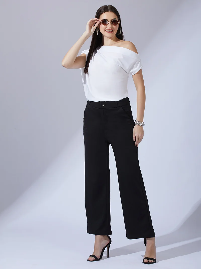 globus Women White One Shoulder Extended Sleeve Party Top