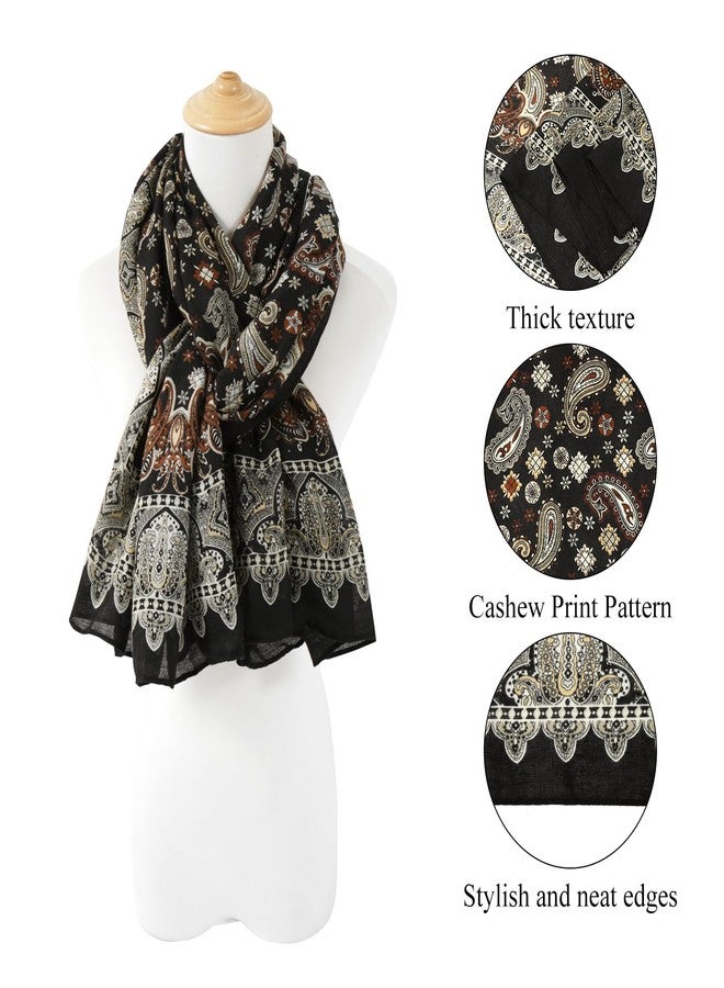 E-Clover Rave Scarf for Women Lightweight Paisley Shawl Wraps for Women Fashion Boho Head Scarf Neck Scarfs, Black, Standard - Image 2