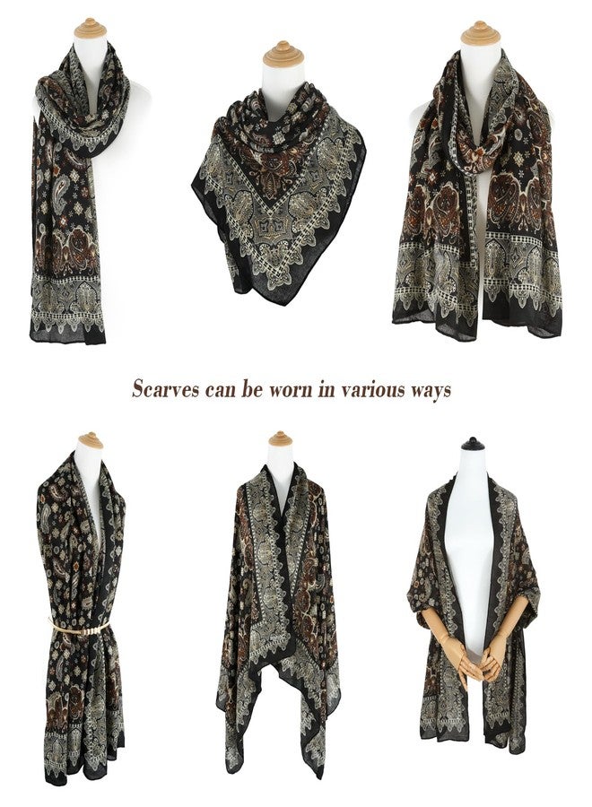E-Clover Rave Scarf for Women Lightweight Paisley Shawl Wraps for Women Fashion Boho Head Scarf Neck Scarfs, Black, Standard - Image 4