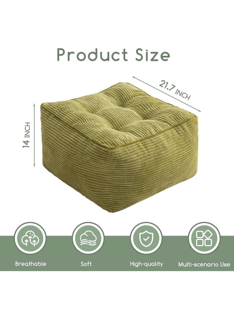 Square Stuffed Pouf Ottoman, Corduroy Poufs with Foam Chunk Filling, Furry and Fluffy Pouf Foot Stool Storage Ottoman, 21 X 21 Floor Poufs Foot Rest for Living Room, Green - Image 2