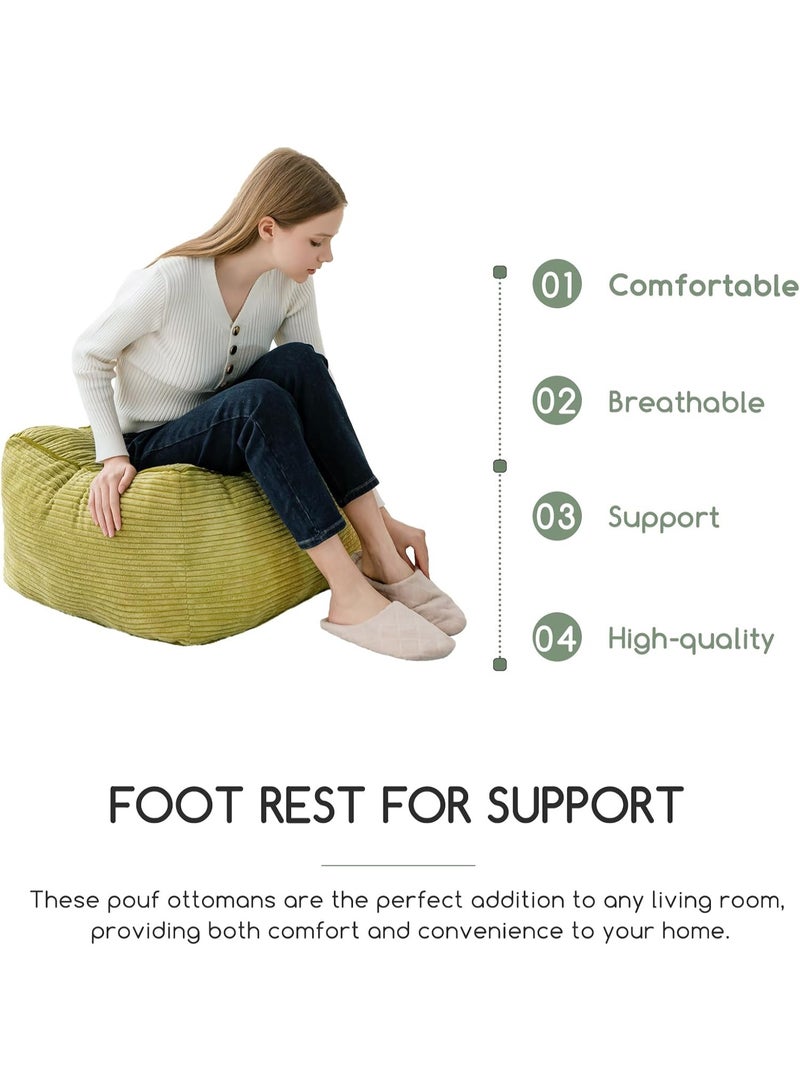 Square Stuffed Pouf Ottoman, Corduroy Poufs with Foam Chunk Filling, Furry and Fluffy Pouf Foot Stool Storage Ottoman, 21 X 21 Floor Poufs Foot Rest for Living Room, Green - Image 5