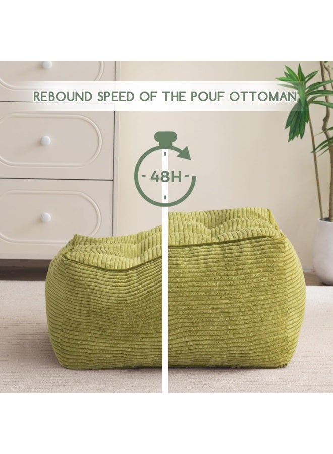 Square Stuffed Pouf Ottoman, Corduroy Poufs with Foam Chunk Filling, Furry and Fluffy Pouf Foot Stool Storage Ottoman, 21 X 21 Floor Poufs Foot Rest for Living Room, Green - Image 4