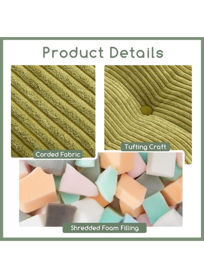 Square Stuffed Pouf Ottoman, Corduroy Poufs with Foam Chunk Filling, Furry and Fluffy Pouf Foot Stool Storage Ottoman, 21 X 21 Floor Poufs Foot Rest for Living Room, Green - Image 3