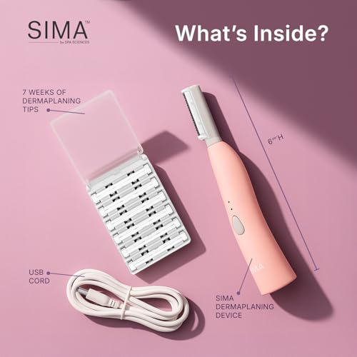 SPA SCIENCES - SIMA Patented Dermaplane Razor for Women Face – Painless 2-in-1 Facial Exfoliation & Peach Fuzz Hair Removal – Anti-Aging – 3 Speeds – Rechargeable – 7 Weeks Treatment - Image 4