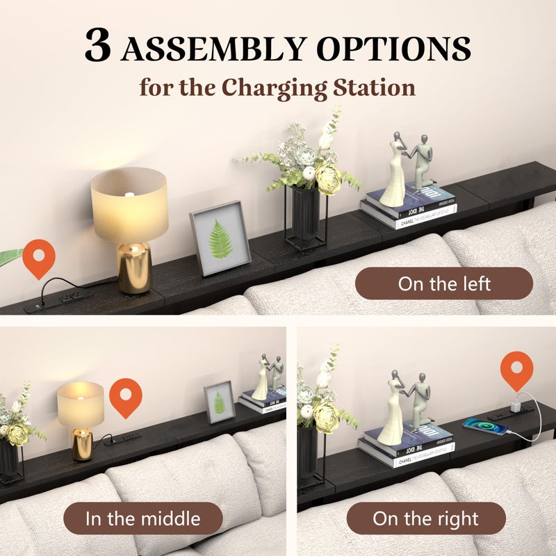 GRLEAF 78" Sofa Table with Built-in Power Strip (2 AC Outlets & 2 USB Ports) â€“ 4.9ft Power Cord, Metal Frame, Easy Assembly, Long Couch Table Behind Sofa, Hallway, Living Room and Home Office | Black - Image 4