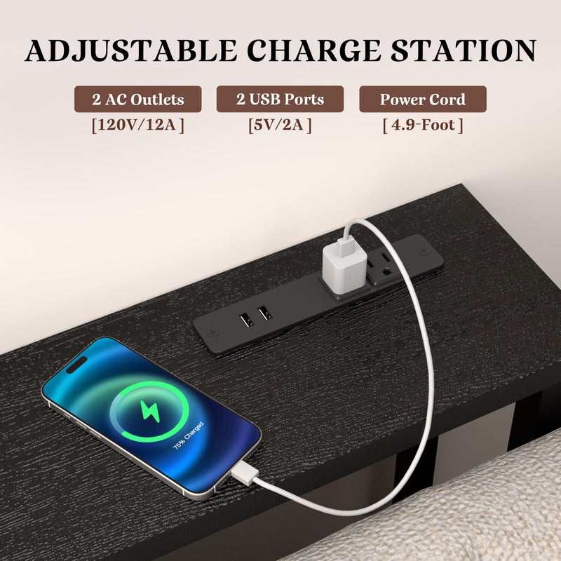 GRLEAF 78" Sofa Table with Built-in Power Strip (2 AC Outlets & 2 USB Ports) â€“ 4.9ft Power Cord, Metal Frame, Easy Assembly, Long Couch Table Behind Sofa, Hallway, Living Room and Home Office | Black - Image 3