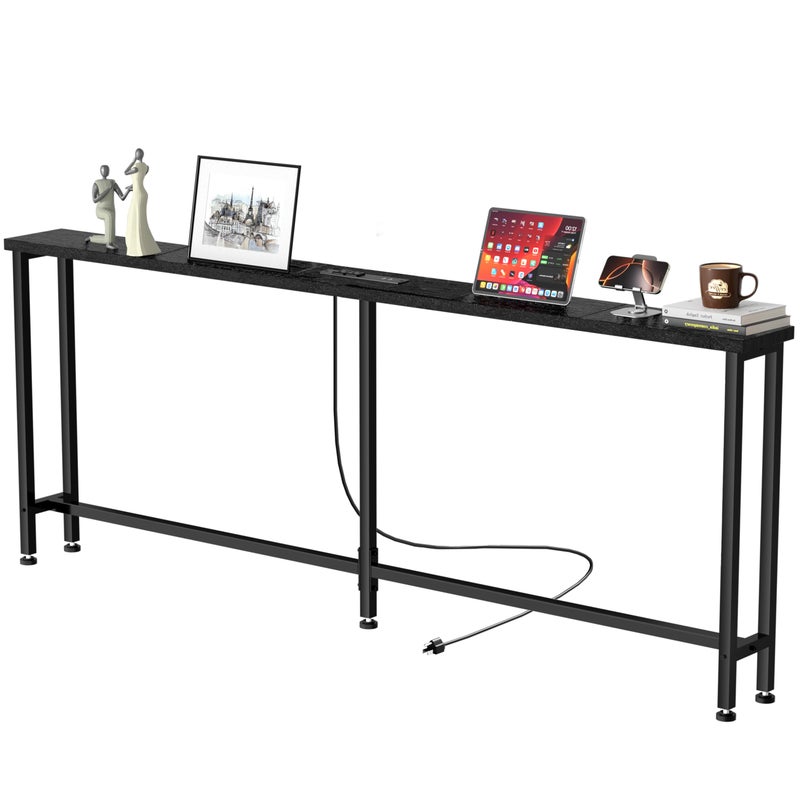 GRLEAF 78" Sofa Table with Built-in Power Strip (2 AC Outlets & 2 USB Ports) â€“ 4.9ft Power Cord, Metal Frame, Easy Assembly, Long Couch Table Behind Sofa, Hallway, Living Room and Home Office | Black - Image 1