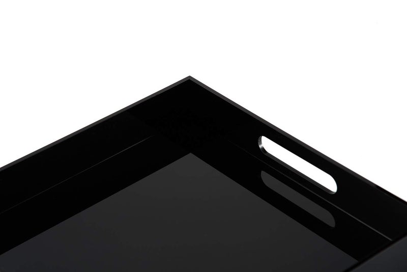 KEVLANG Glossy Black Sturdy Acrylic Serving Tray with Handles-10x10Inch-Serving Coffee Food Breakfast Butler-Kitchen Countertop Tray-Makeup Drawer Organizer-Vanity Table Ottoman Tray-Decorative Tray - Image 4