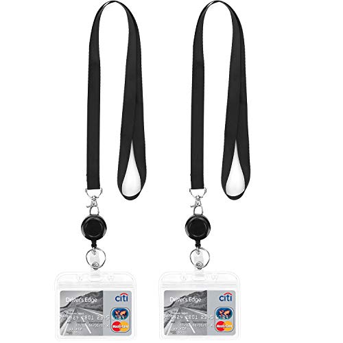 YOUOWO 2 Pack Lanyard with id Badge Holder Retractable Lanyard Black with Card Holders Horizontal Retractable Badges Reel Clip for Card Holders Waterproof with Lanyards - Image 1