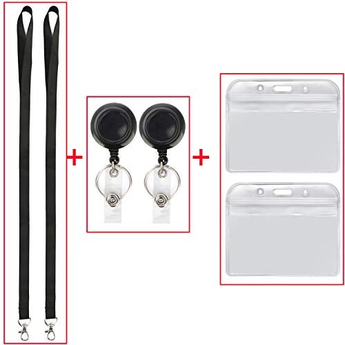 YOUOWO 2 Pack Lanyard with id Badge Holder Retractable Lanyard Black with Card Holders Horizontal Retractable Badges Reel Clip for Card Holders Waterproof with Lanyards - Image 3