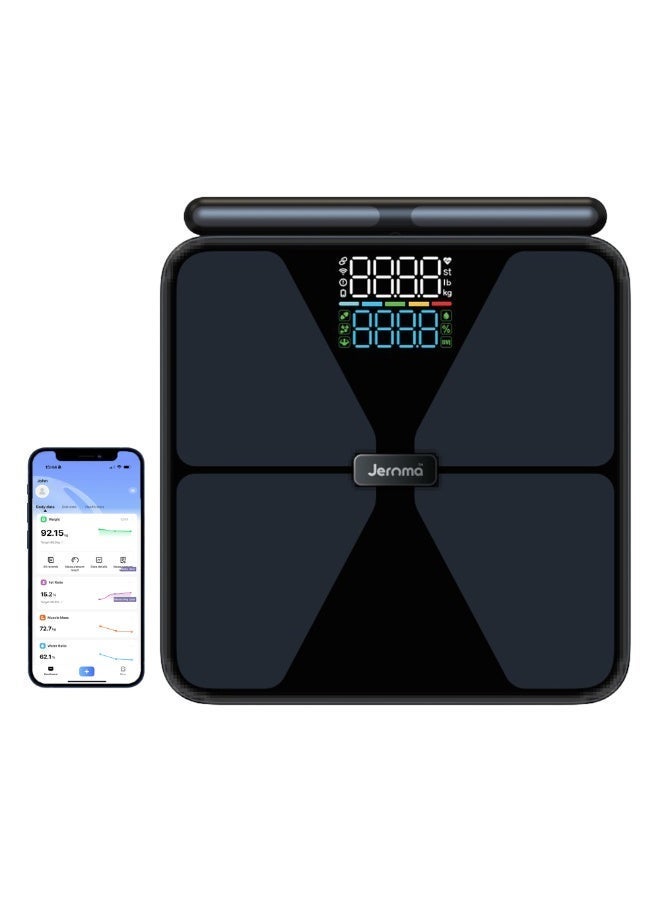 جيروما Jeroma FitPro+ ميزان ذكي لقياس دهون الجسم مع مقبض | محلل بثمانية أقطاب | 56 من مؤشرات الجسم | اتصال بلوتوث عبر التطبيق | لقياس الوزن وBMI والدهون والعضل وتركيب الجسم - Image 1