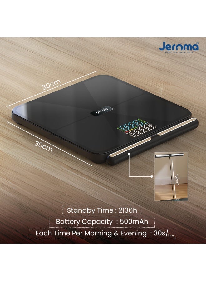 جيروما Jeroma FitPro+ ميزان ذكي لقياس دهون الجسم مع مقبض | محلل بثمانية أقطاب | 56 من مؤشرات الجسم | اتصال بلوتوث عبر التطبيق | لقياس الوزن وBMI والدهون والعضل وتركيب الجسم - Image 2