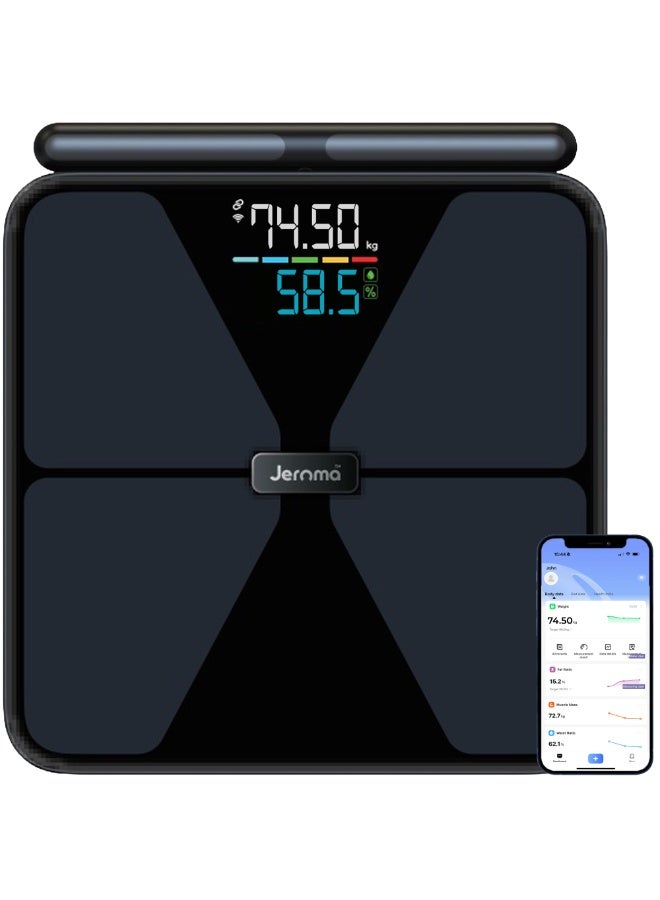 Jeroma FitPro+ Smart Weighing Scale with Retractable Handle 8-Electrode Smart Scale For Body Fat and Weight Digital Bathroom Scales for Body, BMI, Fat & Muscle, Bluetooth App Sync - Image 1