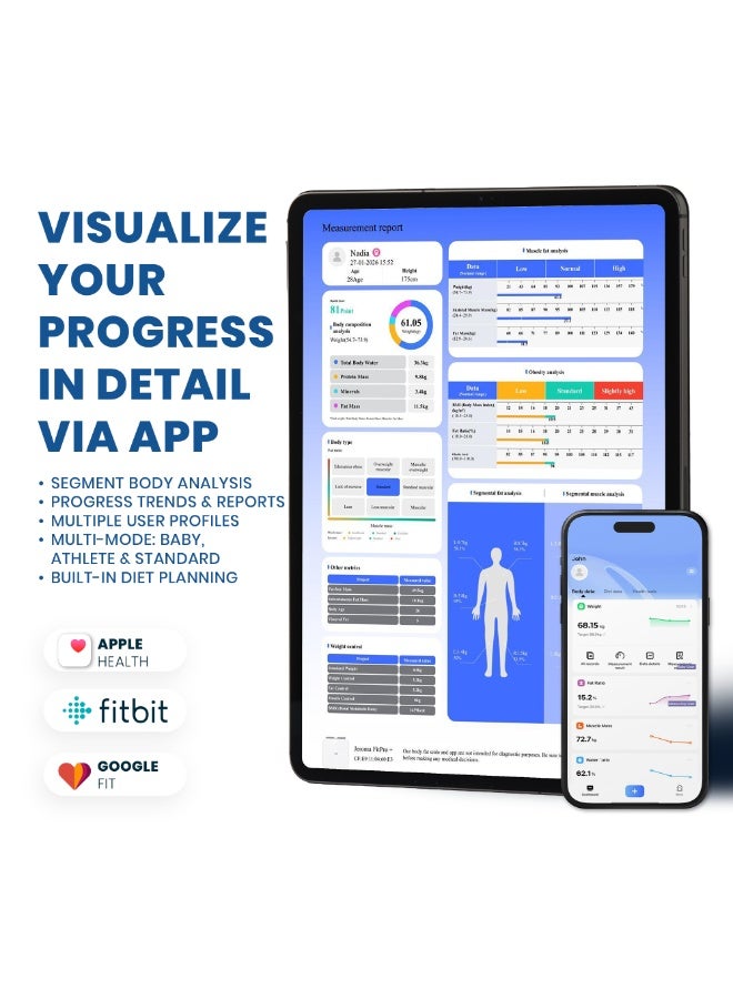 جيروما ميزان جيروما FitPro+ الذكي مع مقبض قابل للسحب | ميزان ذكي بـ8 أقطاب لقياس الدهون والوزن | ميزان حمام رقمي للجسم، مؤشر كتلة الجسم، الدهون والعضلات، مزامنة تطبيق بلوتوث - Image 5