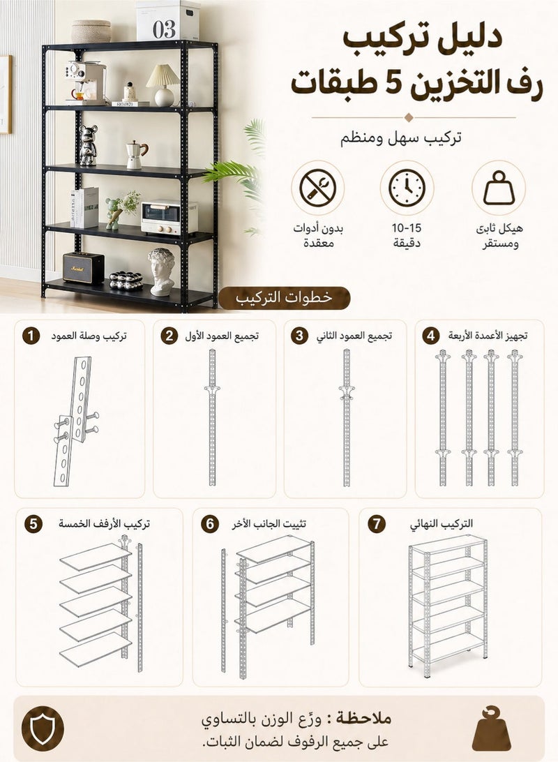 Auraluxi 5-Tier Heavy Duty Iron Storage Rack – Metal Shelving Unit for Garage, Kitchen & Office, 90×30×180cm - Image 4
