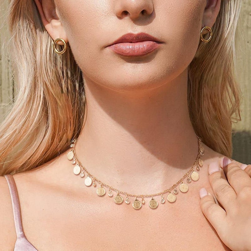 MTMY Beaded Necklace for Women 14K Gold Plated Dainty Colorful Beaded Pearl Choker Necklace Delicate Boho Choker Necklace Jewelry Gift (Coin cz tassel) - Image 3