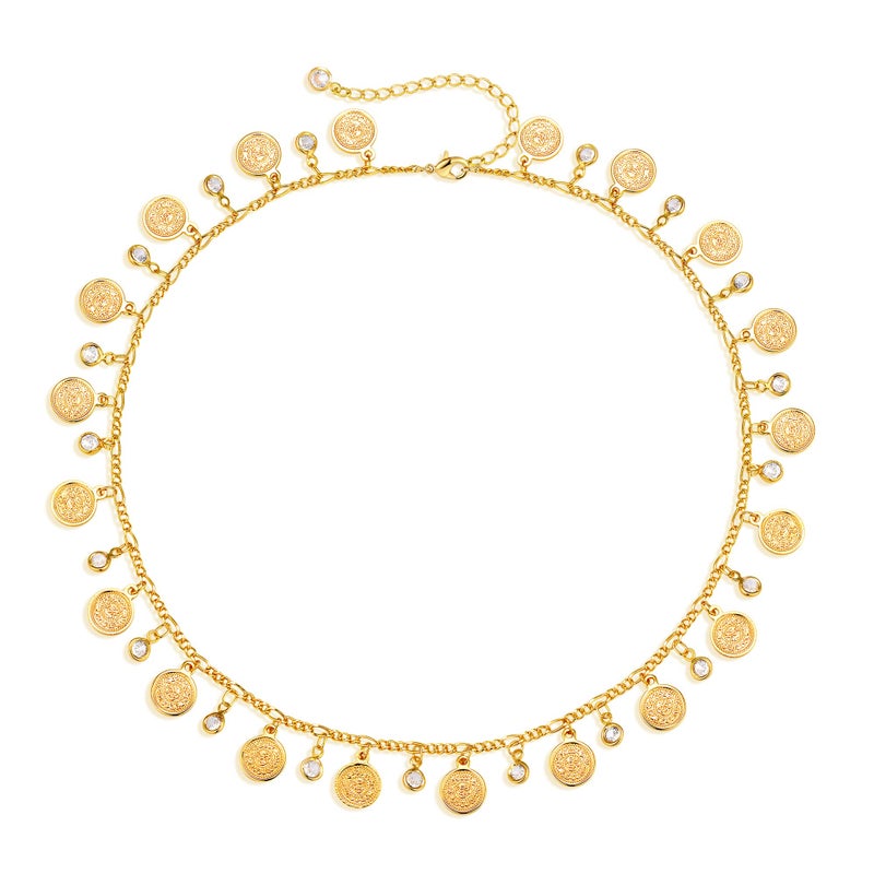 MTMY Beaded Necklace for Women 14K Gold Plated Dainty Colorful Beaded Pearl Choker Necklace Delicate Boho Choker Necklace Jewelry Gift (Coin cz tassel) - Image 1